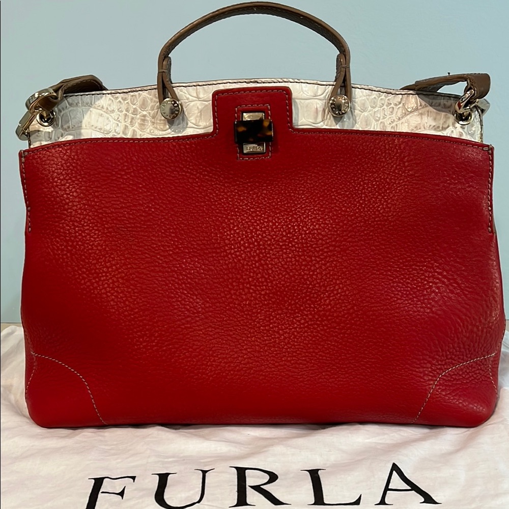 Furla Red and White Satchel Bags